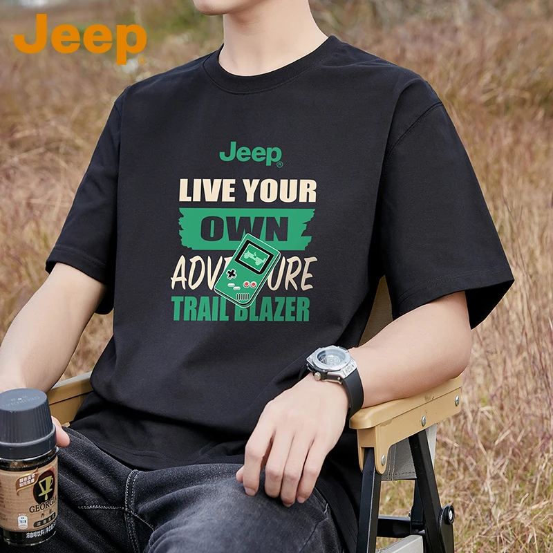 JEEP吉普美式纯棉短袖T恤男士夏季新款时尚潮牌字母印花半袖上衣