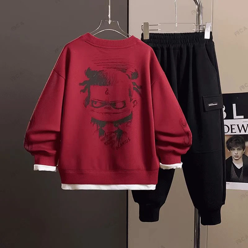 春装男童哪吒卫衣套装新款中大童春秋季网红时髦帅气两件套潮炸街