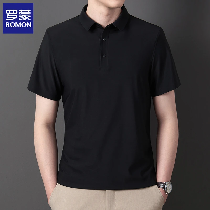 罗蒙男士冰丝无痕POLO衫夏季轻奢翻领凉感短袖t恤青年半袖上衣薄T