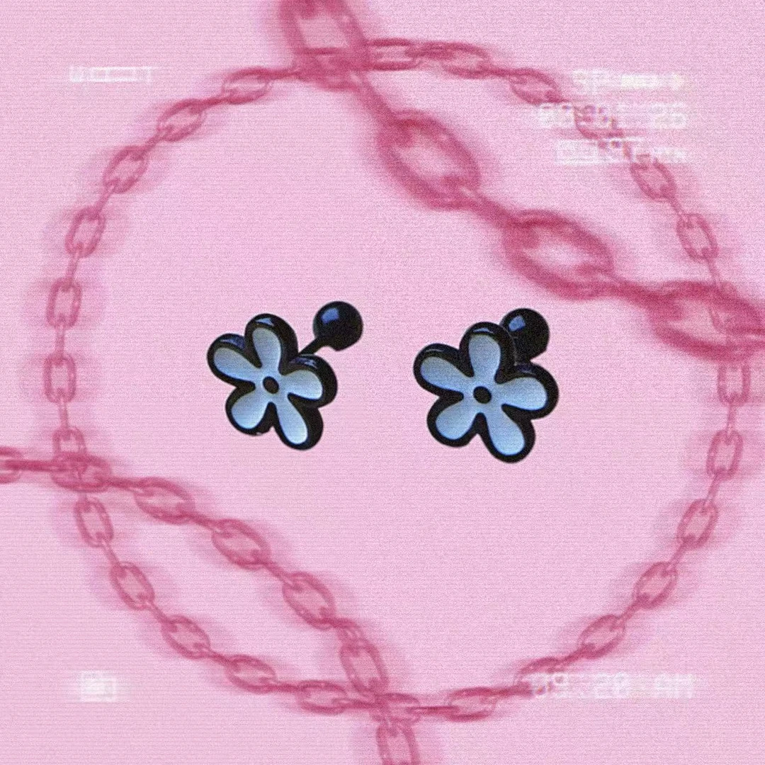 钛钢珐琅耳饰 花朵银色耳环复古小众设计感轻奢欧美韩版A0274