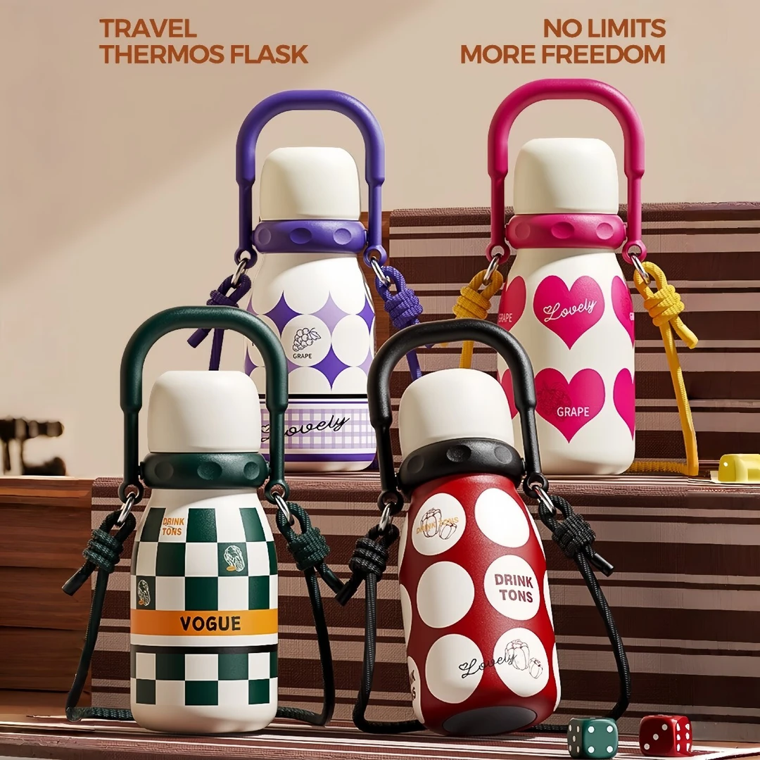 新款高颜值女生316不锈钢大容量桌面双饮水杯可手提保温杯带吸管