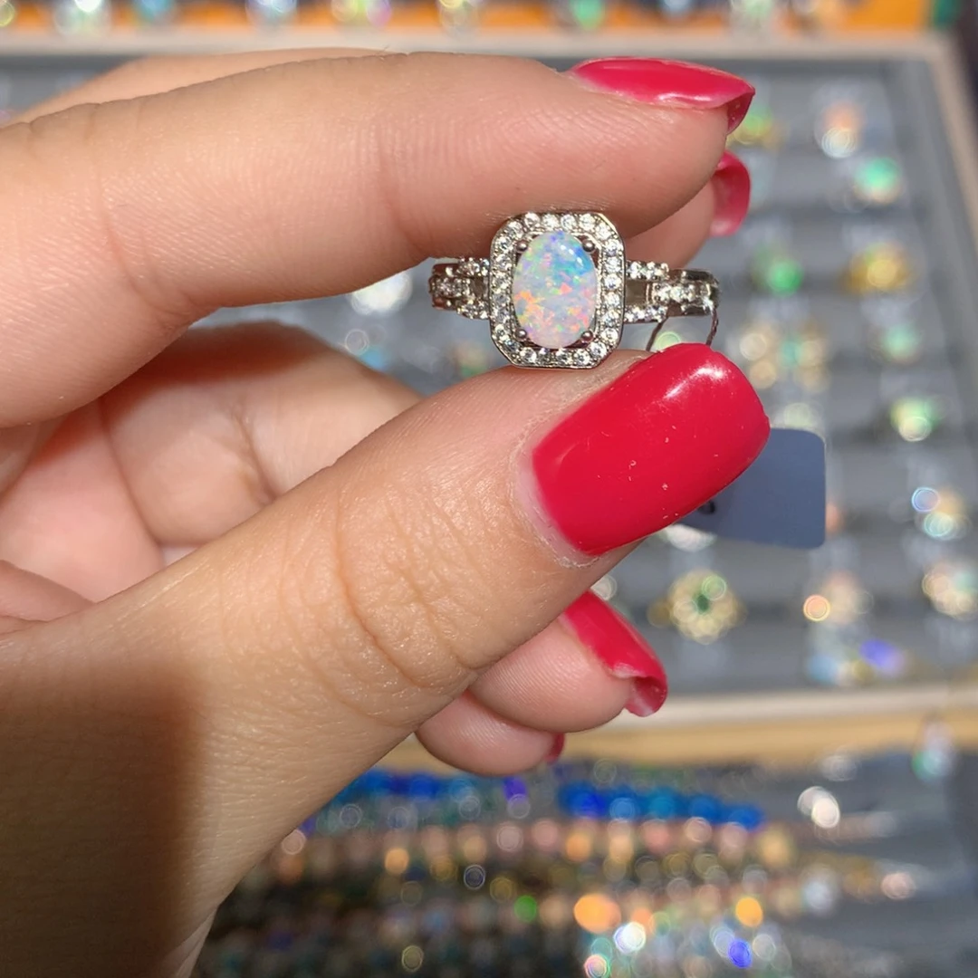 银S925镶嵌欧泊澳洲欧泊戒指l