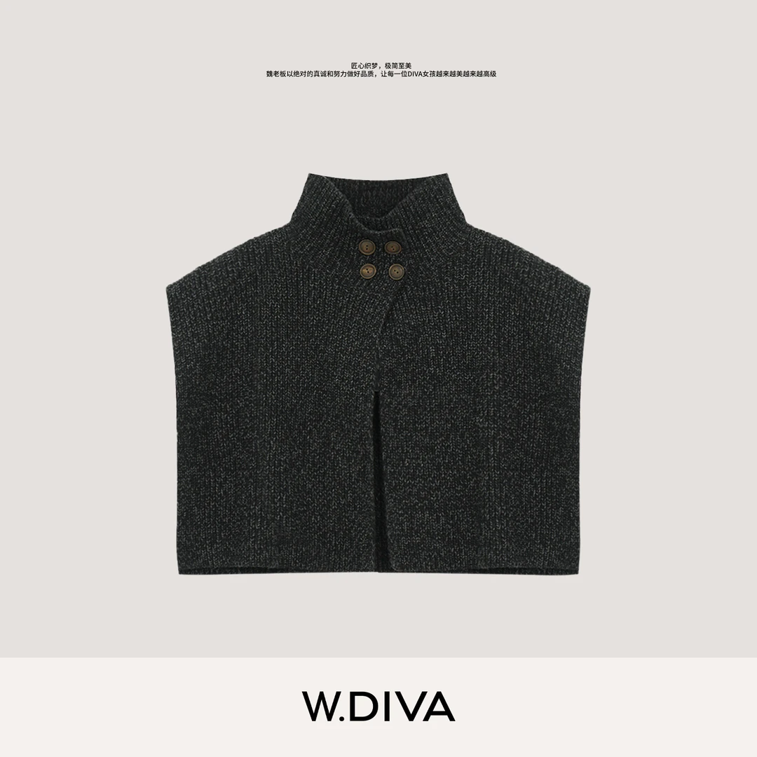 W.Diva【羽涅】秋季简约时尚百搭两片式纽扣披肩慵懒风女3J234C090