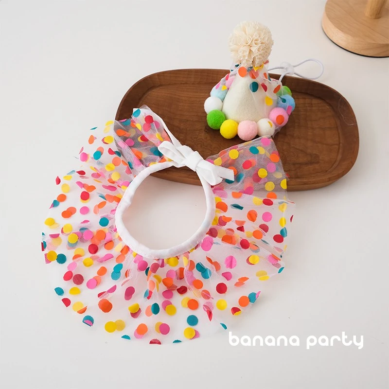 宠物彩色波点短纱围兜毛毡帽猫咪狗狗节日生日庆祝派对拍照道具
