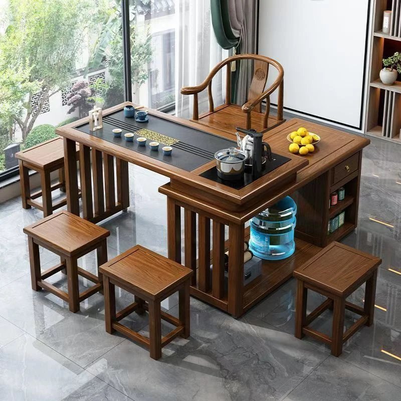实木旋转款茶桌旋转式阳台小户型家用移动茶桌椅组合泡茶功夫茶几