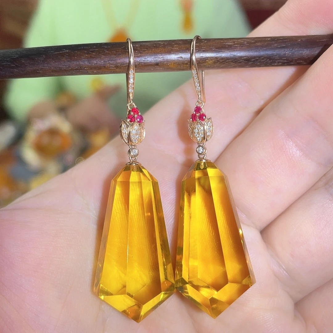 琥珀耳环18K金镶嵌耳饰