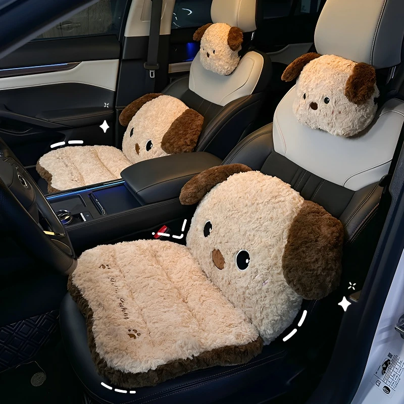 卡通可爱毛绒汽车坐垫冬季车内女冬天车用加厚保暖靠背一体式座垫