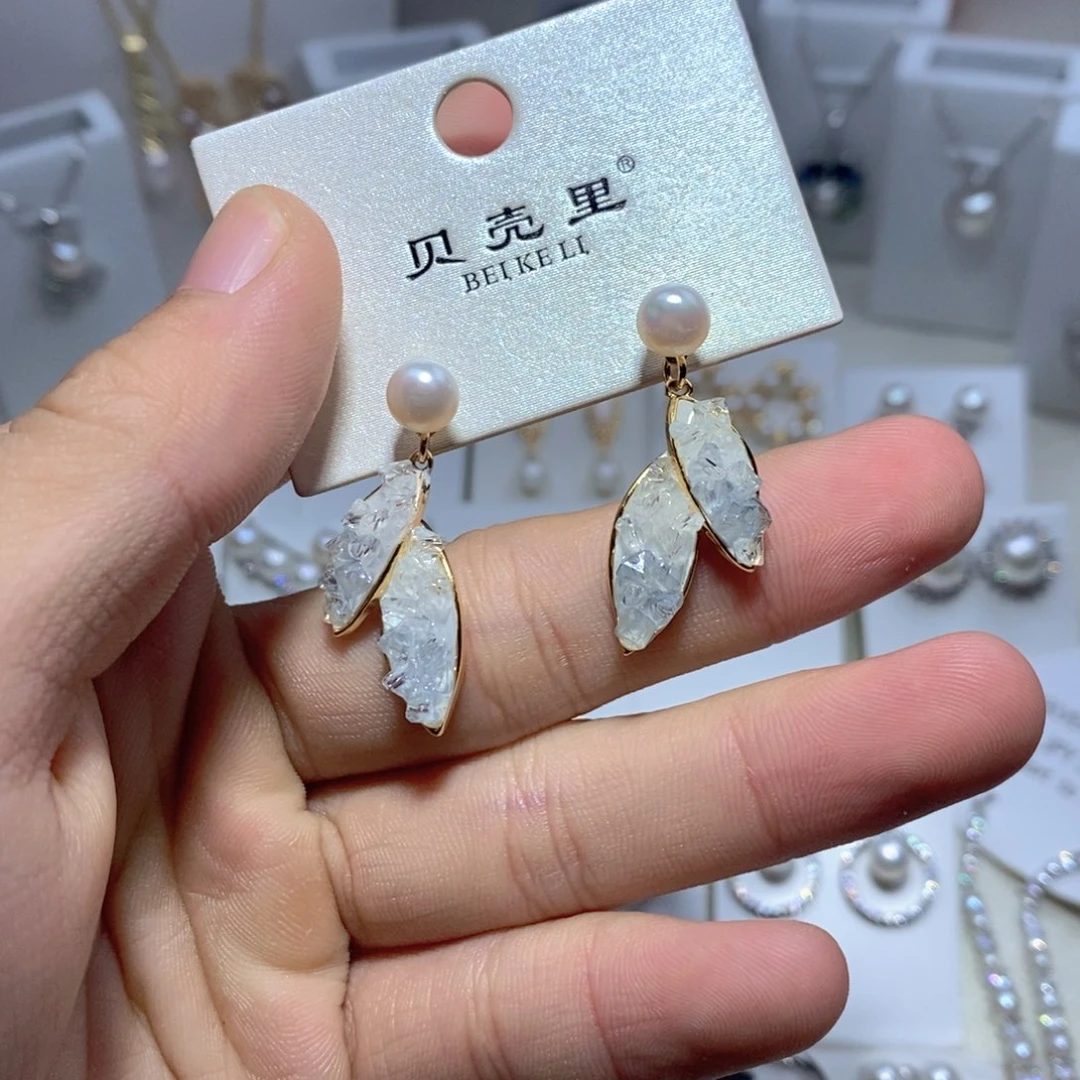 银S925镶嵌淡水珍珠耳饰