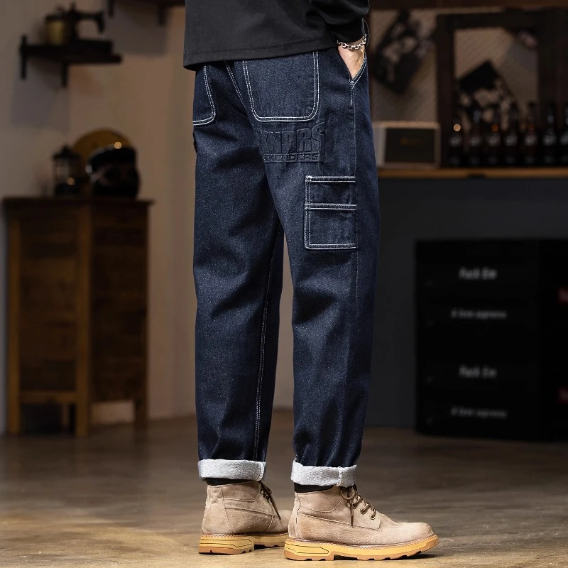 MR.MUDI/穆迪先生原色工装牛仔裤男秋季宽松直筒微锥裤子休闲裤