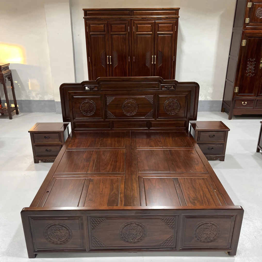 新古典国色天香箱床主卧大床储物高箱成套美式新中式客厅单人雕花