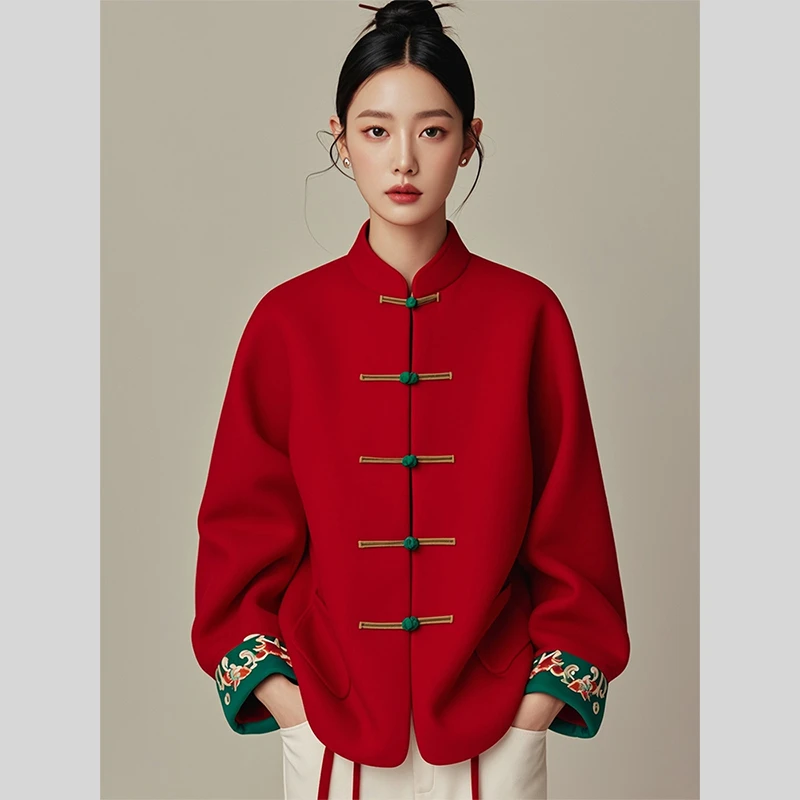 新中式国风红色外套女秋冬季2025新款深秋初冬圣诞新年小香风上衣