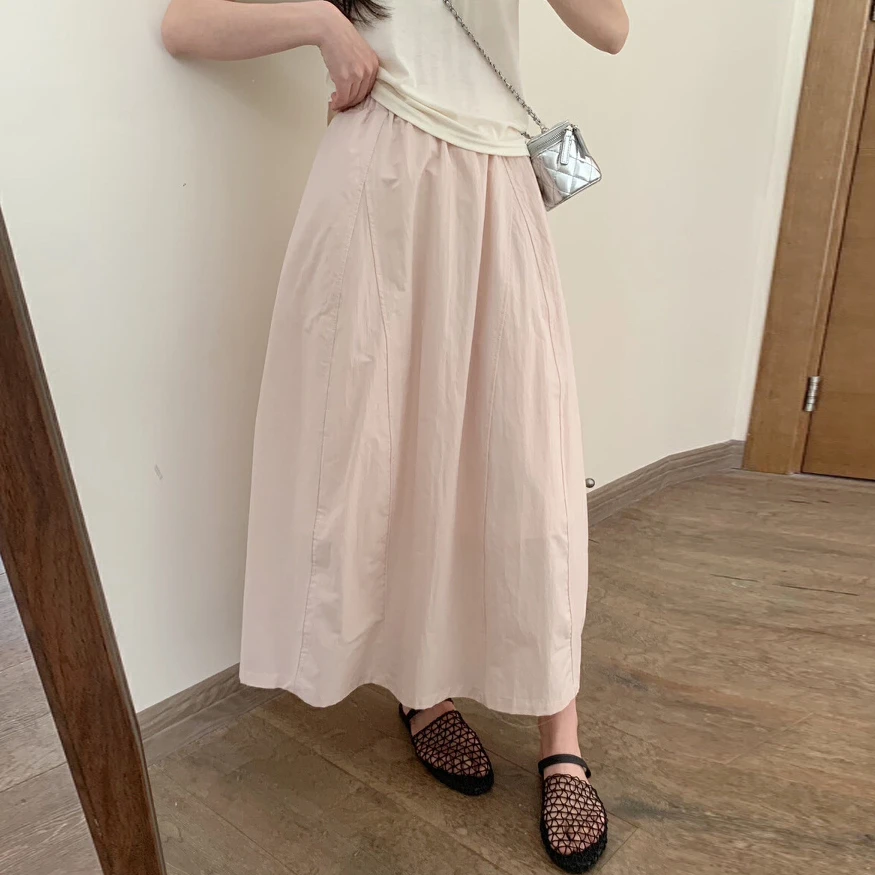 日系小清新少女花苞半身裙2025秋高腰显瘦休闲中长款工装蓬蓬半裙