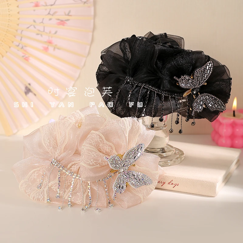 【念无双】抓夹手工蝴蝶结发夹时尚百搭蕾丝流苏鲨鱼夹设计款发饰女