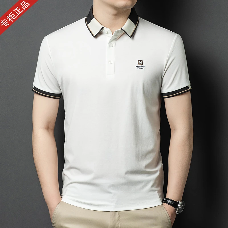 2025夏季新款英伦风男士短袖T恤POLO衫商务休闲翻领印花百搭半袖