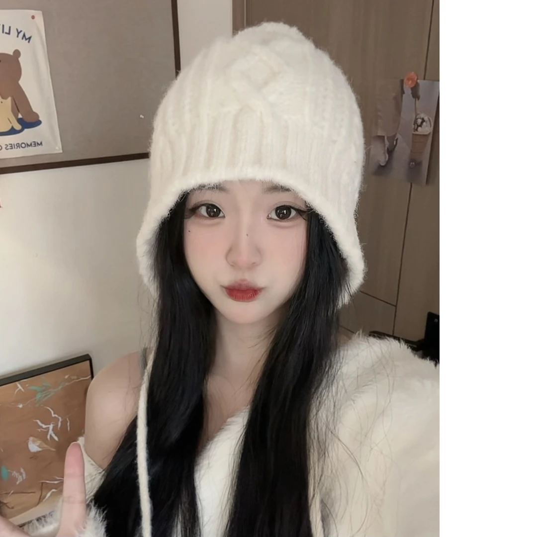 韩代同款！ins日韩可爱针织盆帽秋冬百搭简约毛线帽保暖护耳