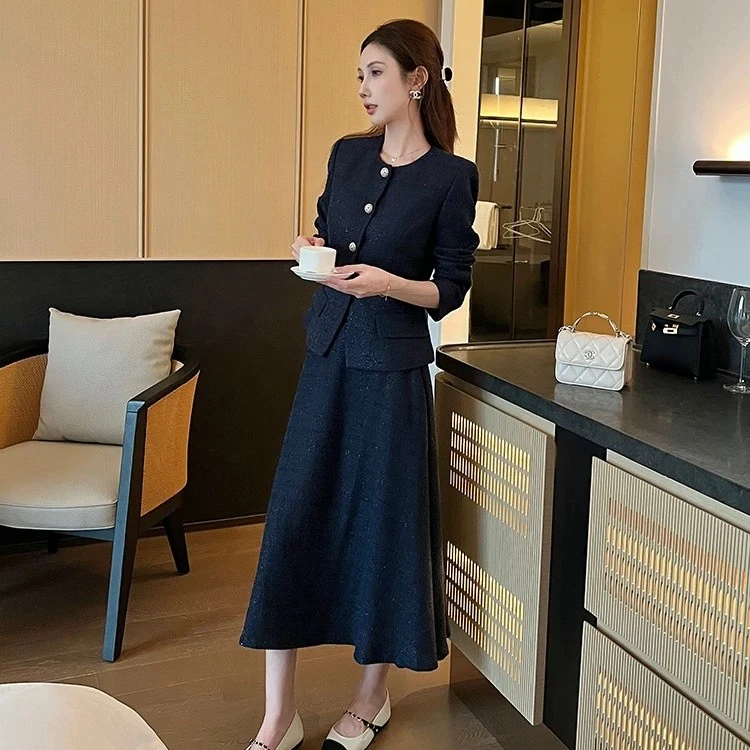 配时尚套装秋黑色小香风简约宽松修身法式显瘦休闲两件套气质