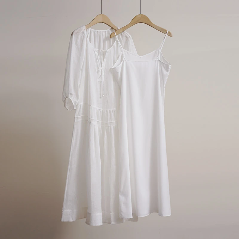 出法国 度假感100%苎麻V领褶皱女士连衣裙（250899）2811
