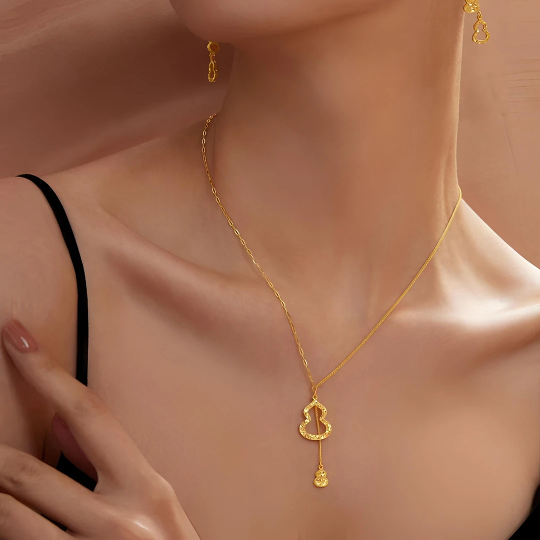铜合金项链铜合金项链双层葫芦项链女小众轻奢金色锁骨链女生