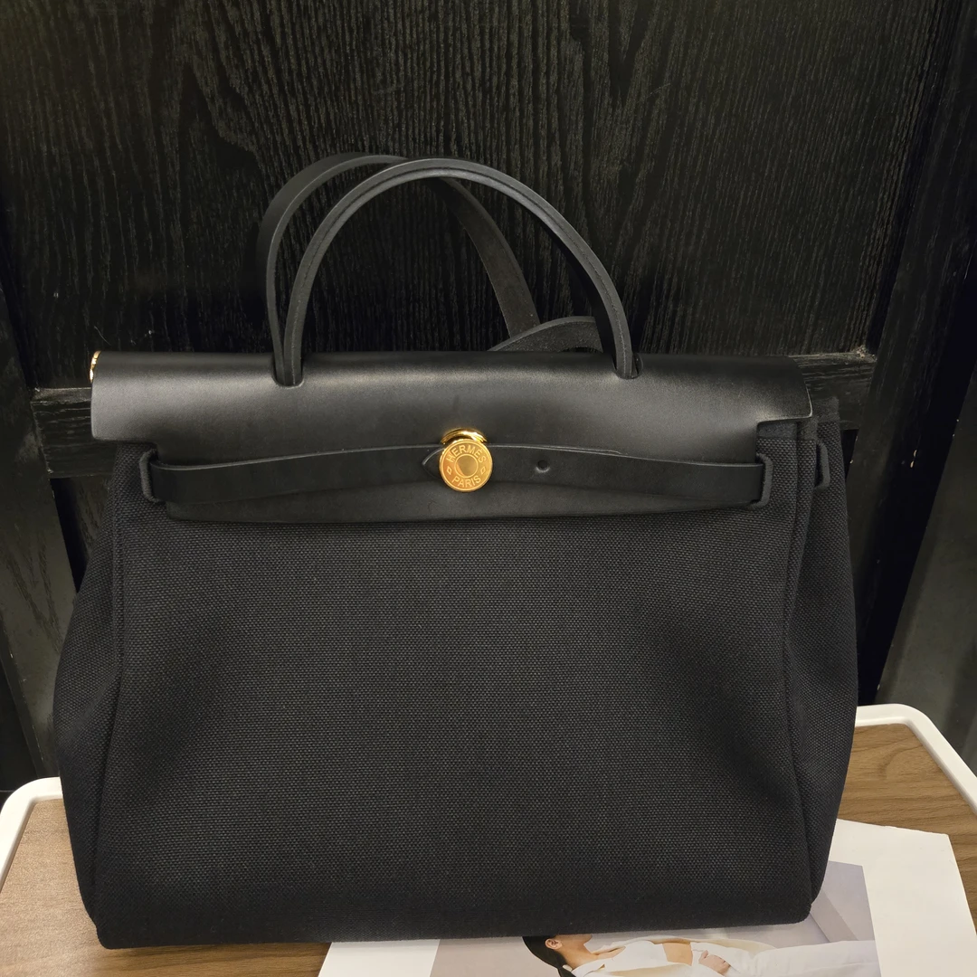 99新 Hermes/爱马仕 黑金herbag31手提单肩斜挎包