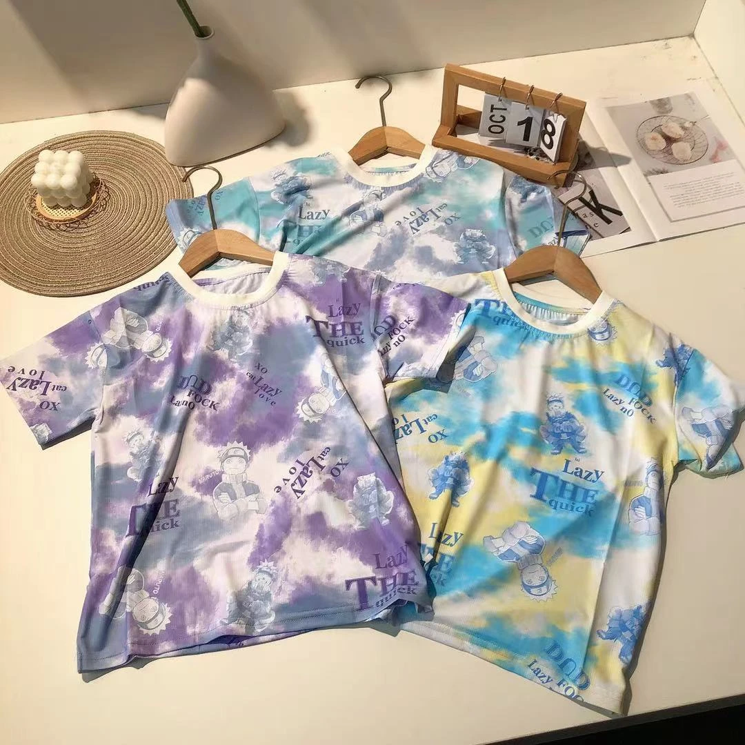 K019鸿宇儿童夏季扎染卡通人物速干短袖T恤