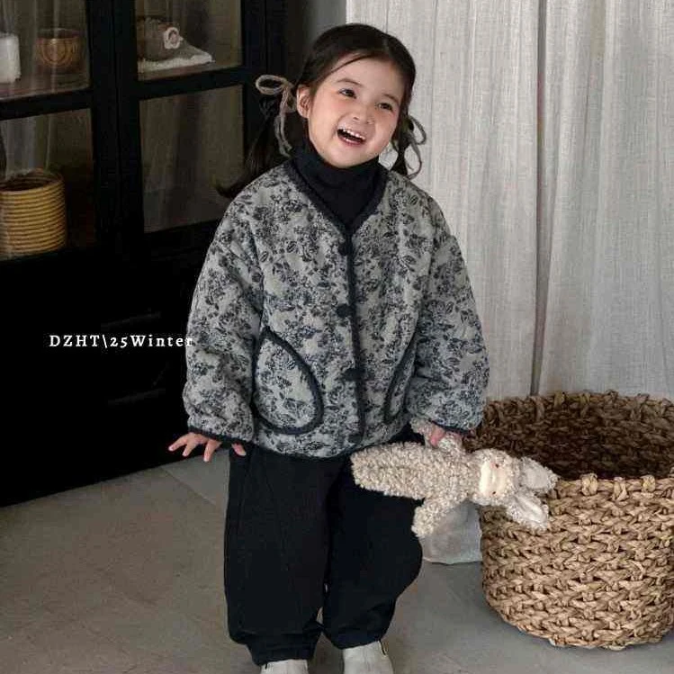 豆籽禾田女童韩版碎花棉服外套休闲款保暖秋冬款