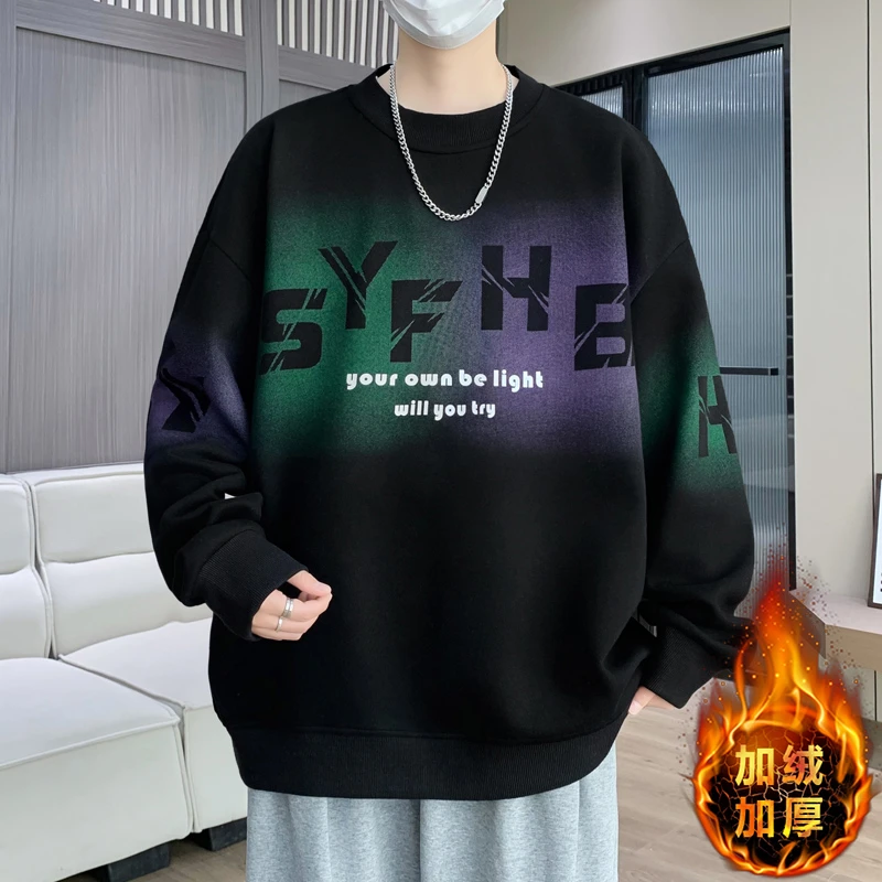 2025秋冬男士长袖卫衣青少年学生帅气字母卫衣长袖宽松潮流圆领T