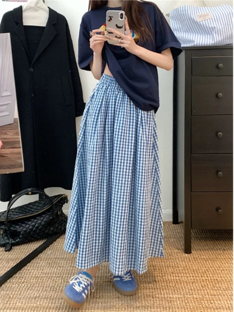 新款格子半身裙长裙