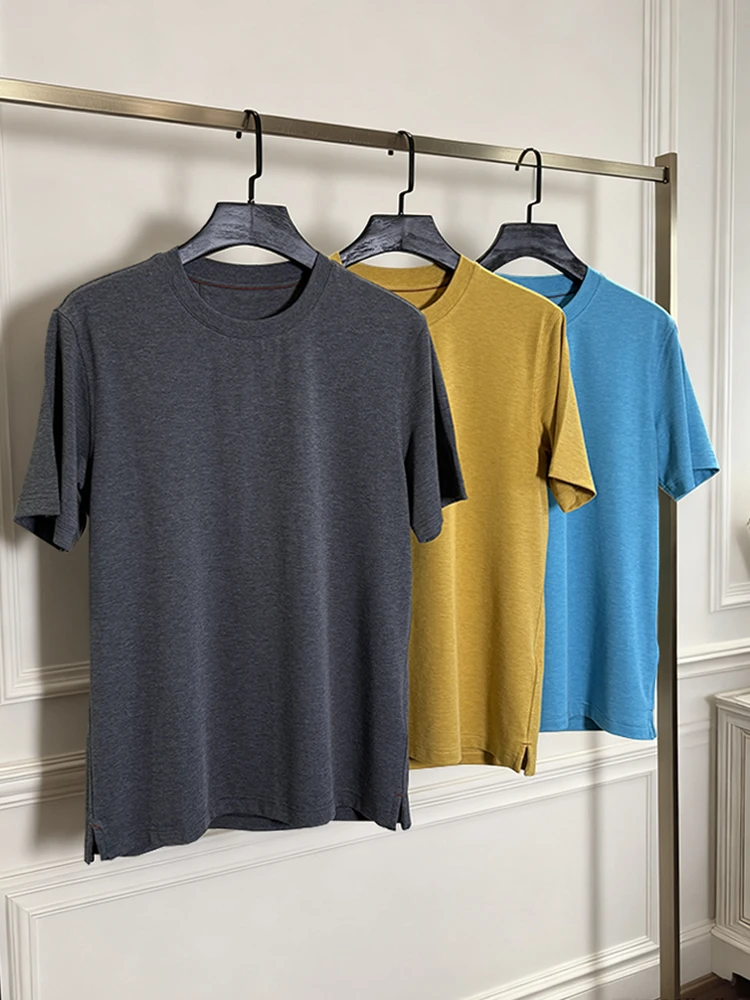 极奢极简超细超柔莫代尔T恤  男士超柔花灰色圆领短袖