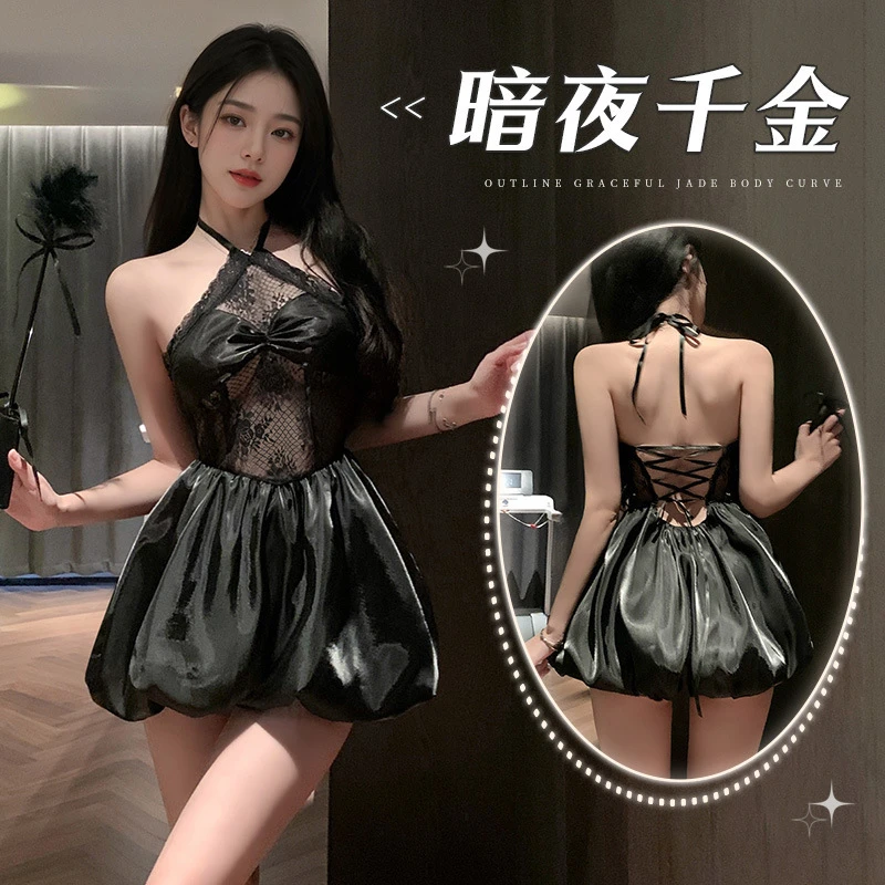 中古暗夜千 金蓬蓬束身连衣裙性感蕾丝心机内衣