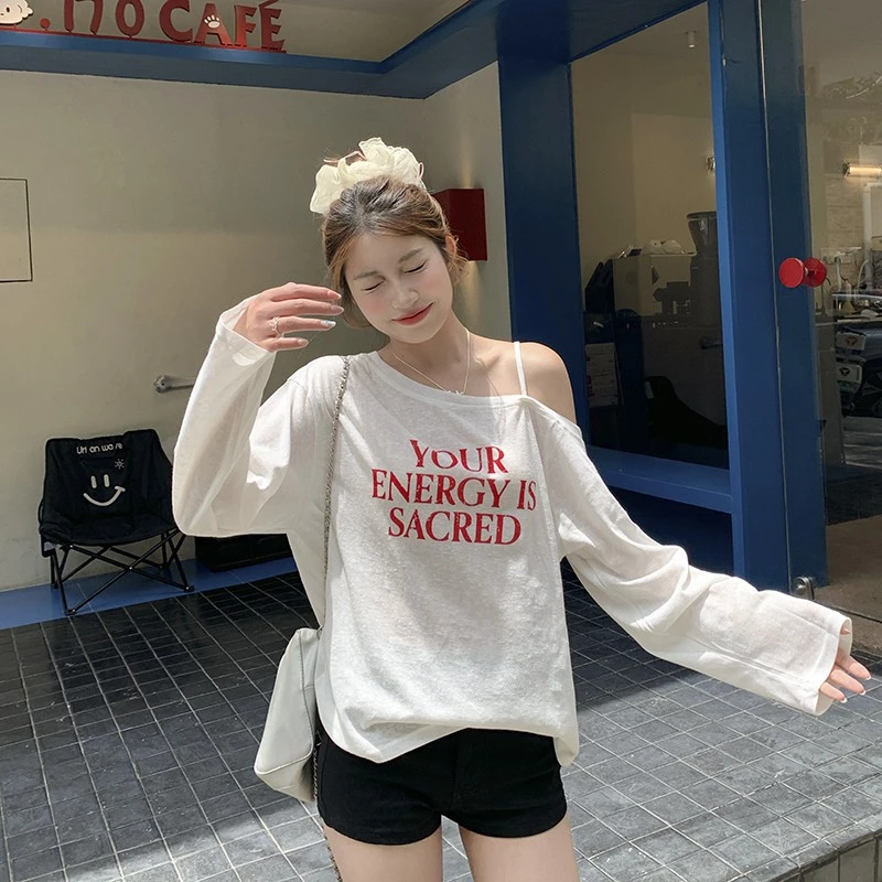 女薄款罩衫长袖2025慵懒风夏季斜肩防晒休闲女款上衣新款t恤女装