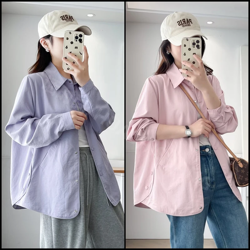 胖mm夏季简约百搭爆款防晒衣女微胖大码女装时尚宽松薄款翻领外套