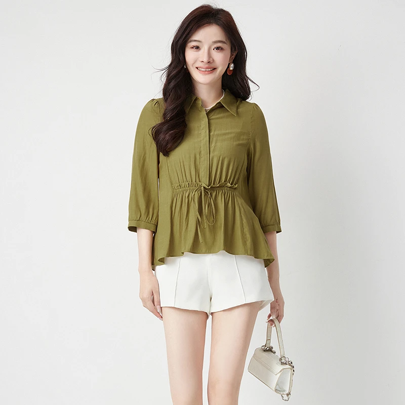 上班族通勤风女装高级感穿搭2025新款爆款时尚系带可开扣衬衫春