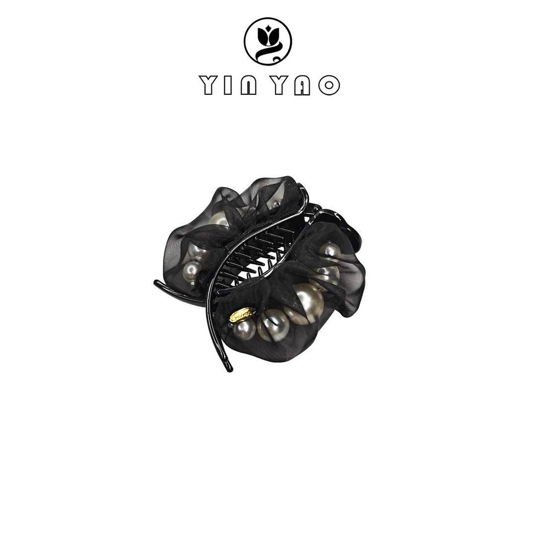 卓菲-原创设计高级感欧根纱珍珠马尾抓优雅时尚4300