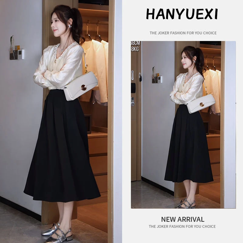 秋季洋气一整套女装2025新款小香风V领重工衬衫百搭半身裙两件套