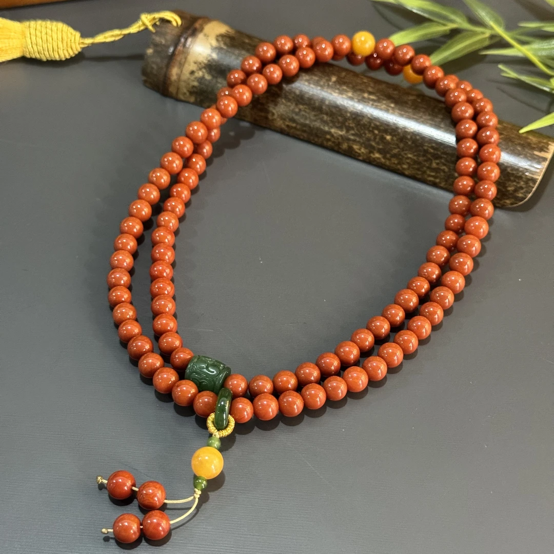 【景旺】6mm+碧玉桶珠南红108链