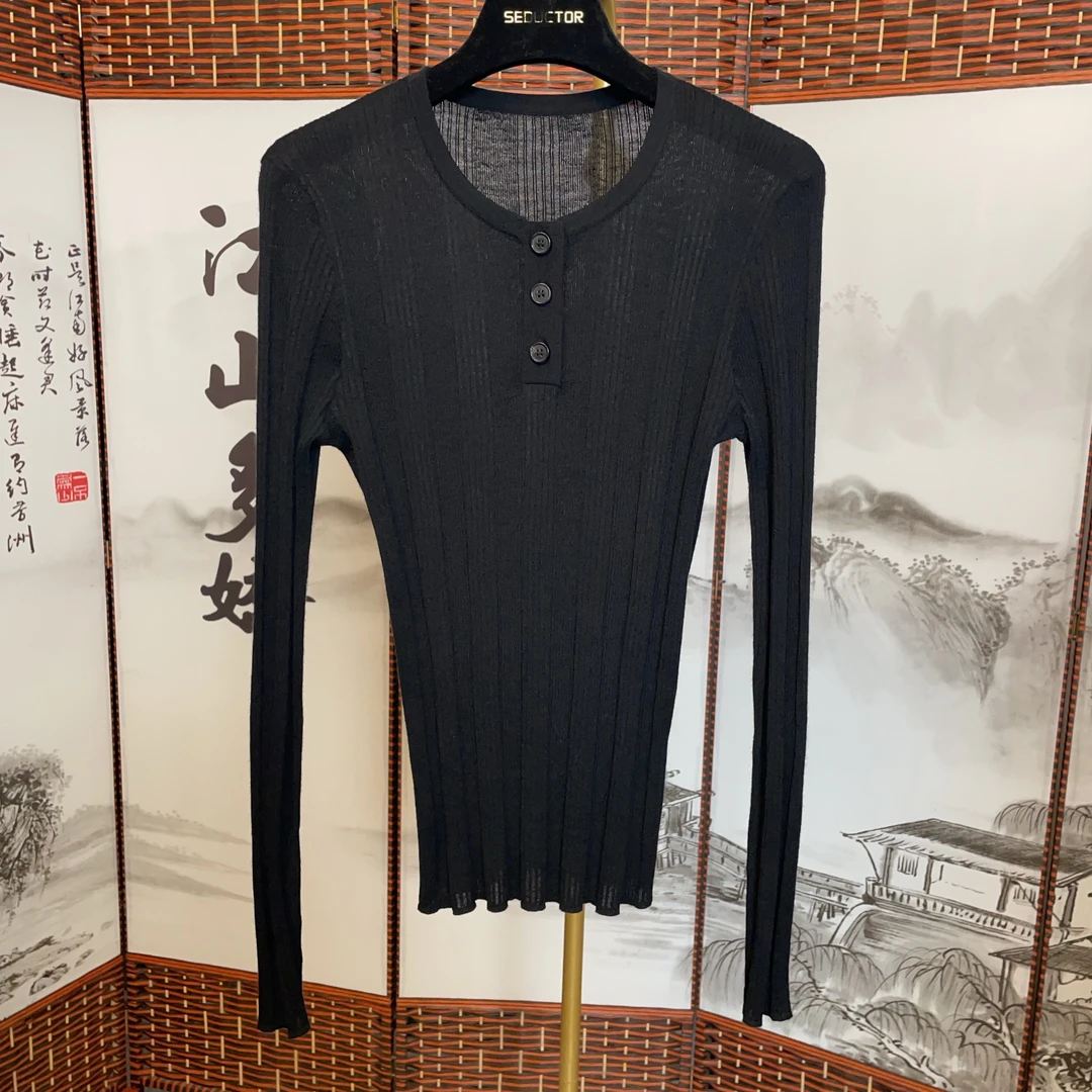 原创精纺精细羊毛坑条打底衫女