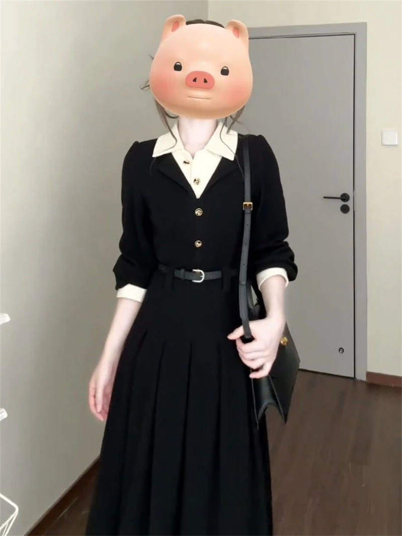 春季法式小香风黑色连衣裙赫本风高级感通勤面试气质长裙洋气裙子