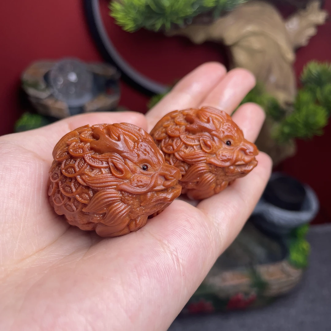 天然印尼大橄榄核 橄榄 核雕3.7左右金币龙龟手球一对