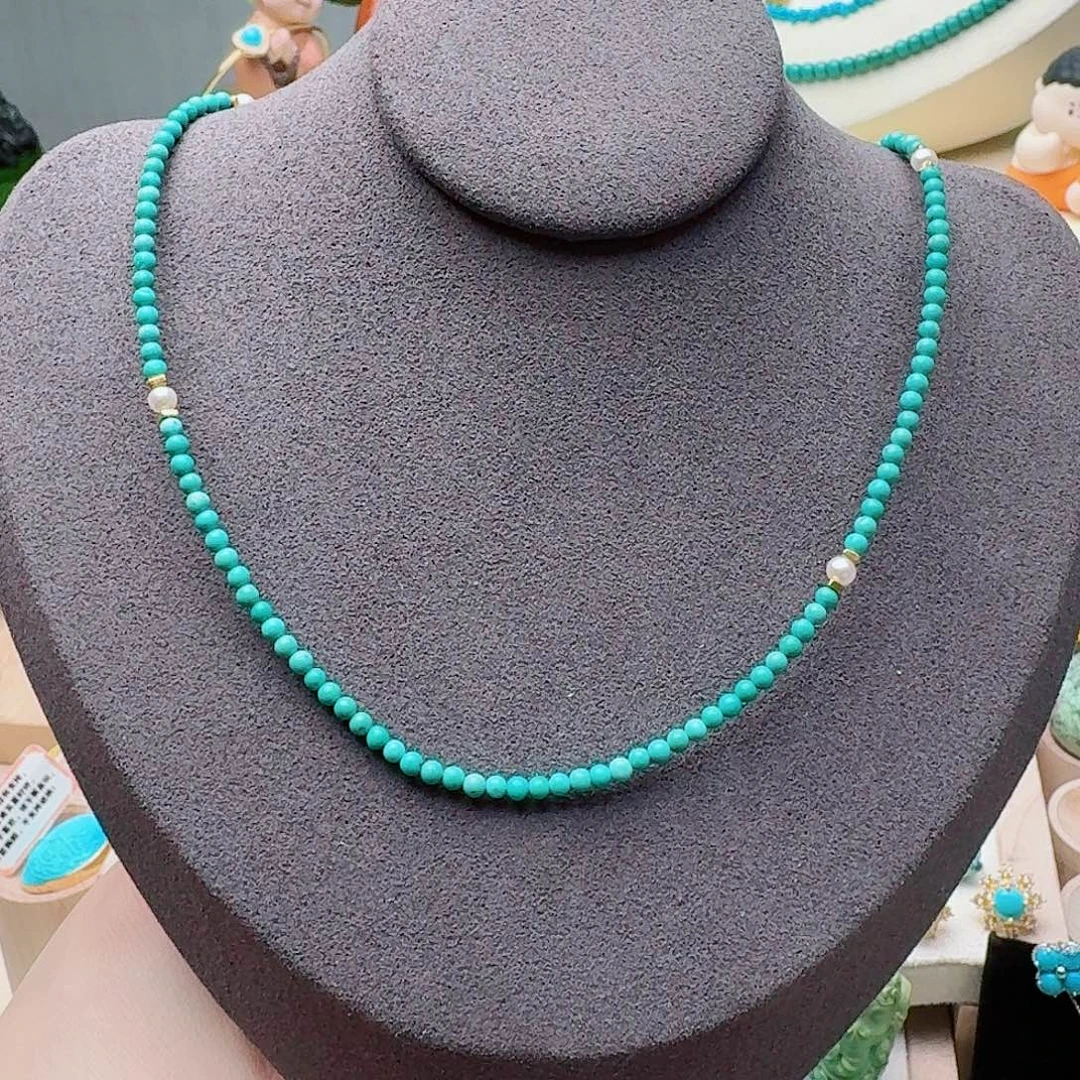 绿松石未镶嵌高瓷绿小米珠链锁骨链毛衣链2.6