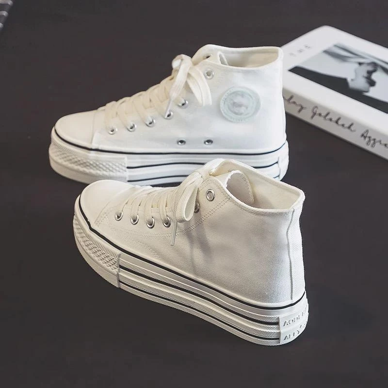 女春夏季学生系带休闲百搭高帮帆布鞋8581