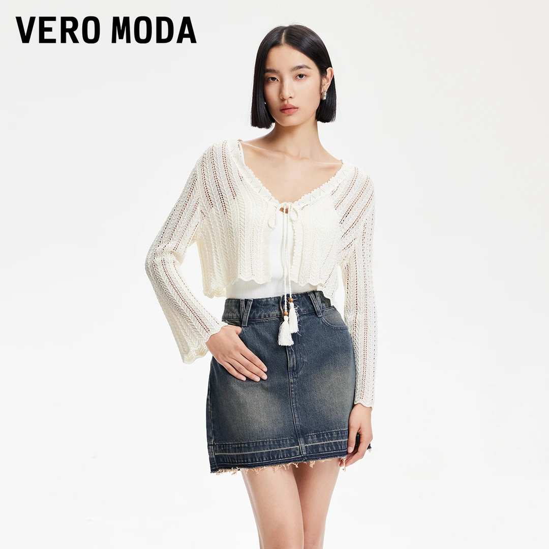 Vero Moda半身裙25春商场同款新品欧若风纯棉下摆毛边做325237004