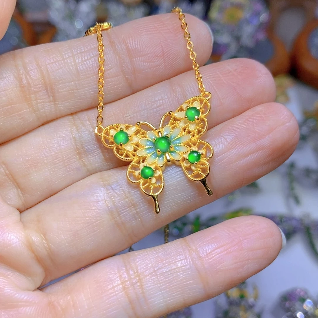 翡翠颈饰银S925镶嵌天然翡翠