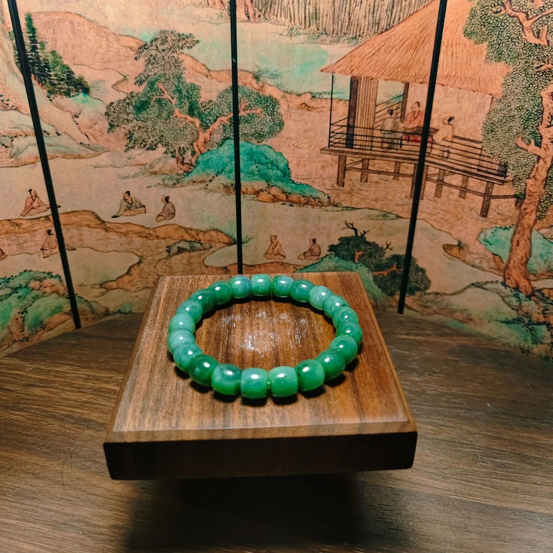 U和田玉碧玉桶珠手串（卡10）0314