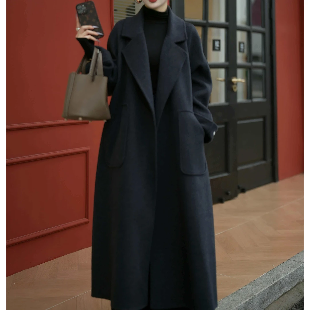 【70毛高货】2025年秋冬双面羊毛大衣女中长款西装领毛呢外套