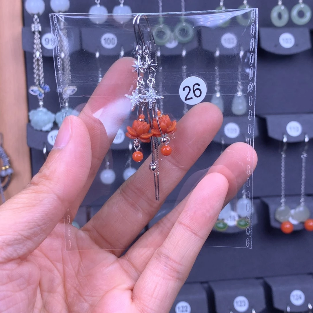 南红玛瑙耳饰银S925镶嵌?***?