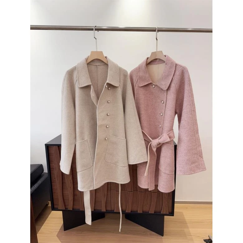 清 腰带款双面毛呢羊毛大衣女