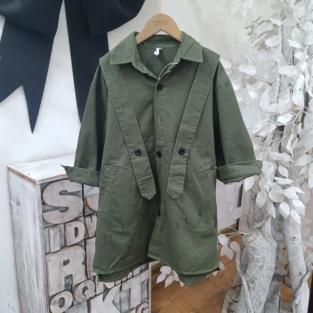 G697军绿色中长款春秋风衣外套/啵里