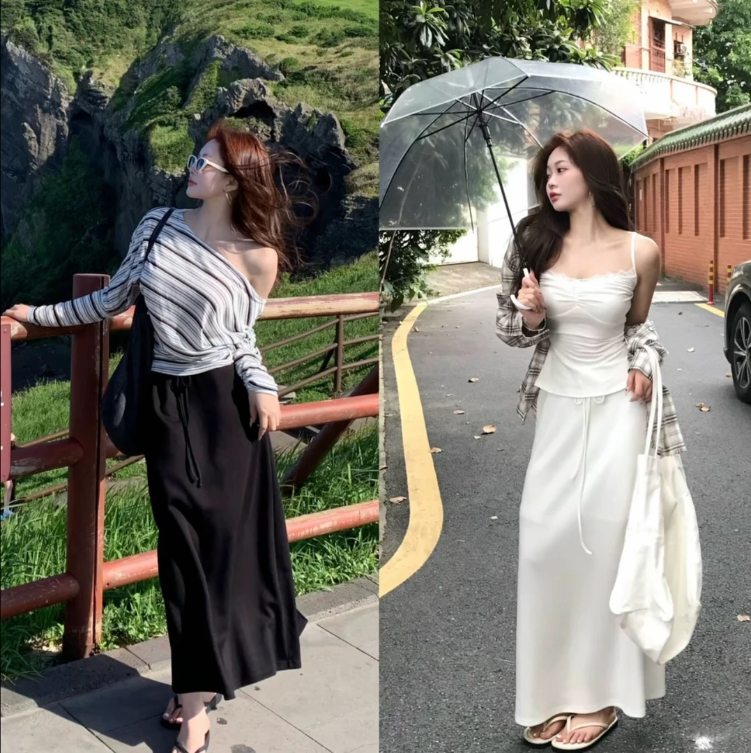 萌面侠现货【都市漫步 半裙】纯欲慵懒风长款半裙松紧显瘦5731 6557