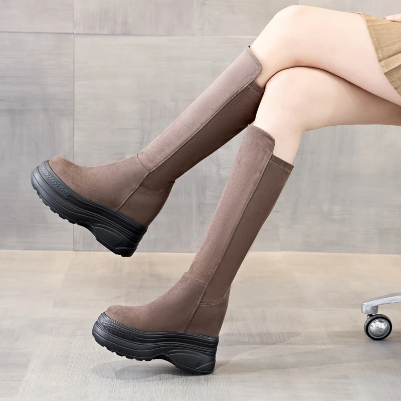 【小辣椒公主12CM内增高】真皮长靴女冬150小个子不过膝高筒骑士靴