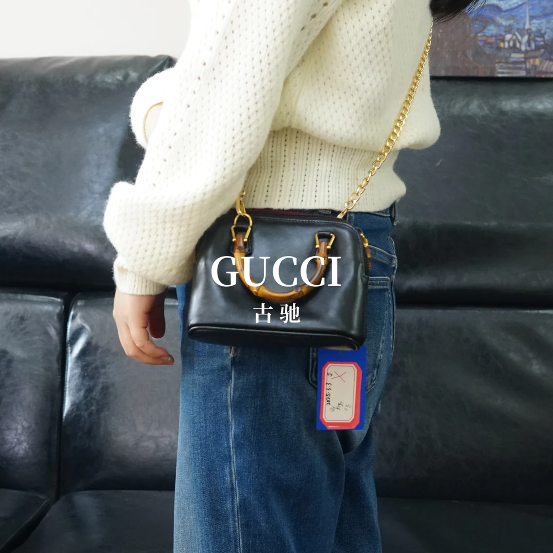 95新 GUCCI/古驰 黑色贝壳单肩包/AS02519008/9008
